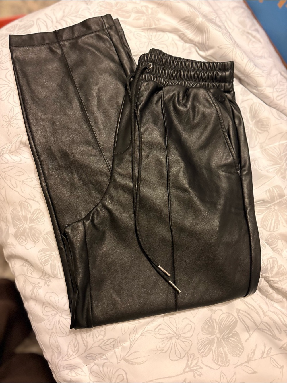 CALIA by Carrie Underwood Black Faux Leather Joggers with Drawstring Waist